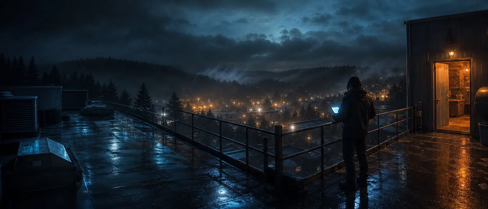 Fertige Website leuchtet auf Glasfassade im Sauerland-Abend — Webdesign, das lädt, wirkt und konvertiert
