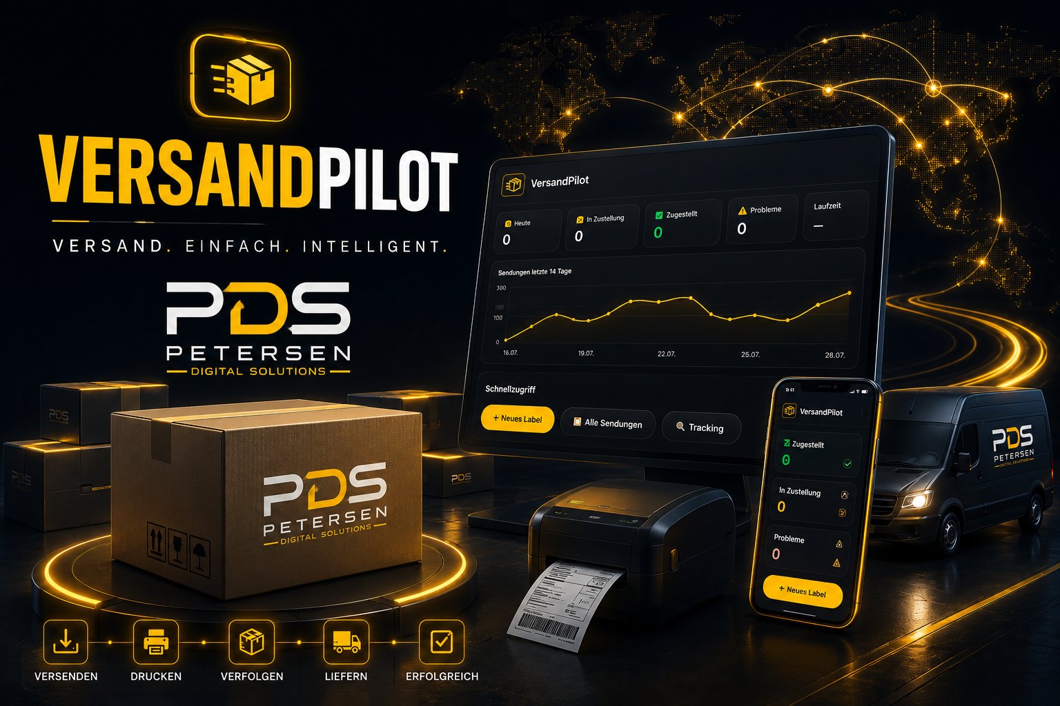 VersandPilot Übersicht: Versandlabels, Sendungsstatus und Live-Tracking im Dashboard
